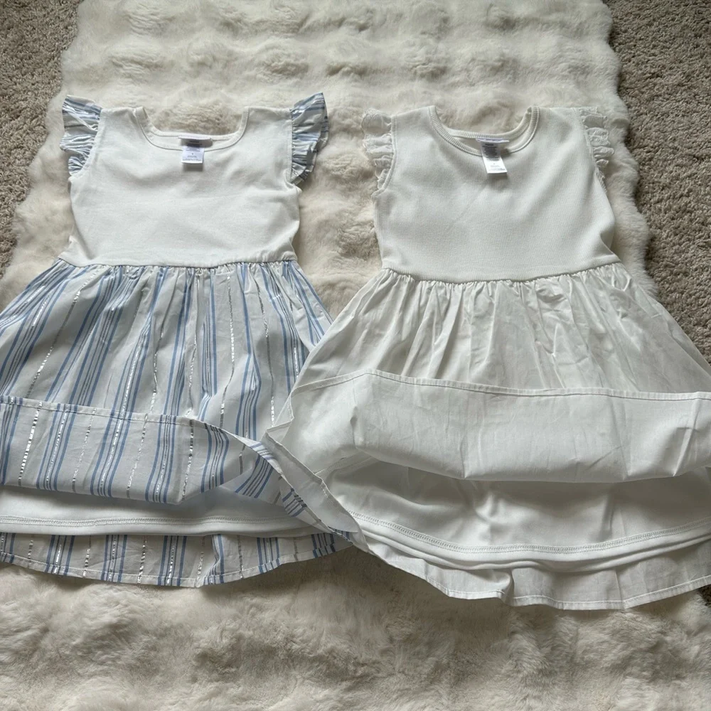 Rachel Zoe Girls Dress Set 2Pc Size 6 Blue & White Stripe Flutter Sleeve Lined